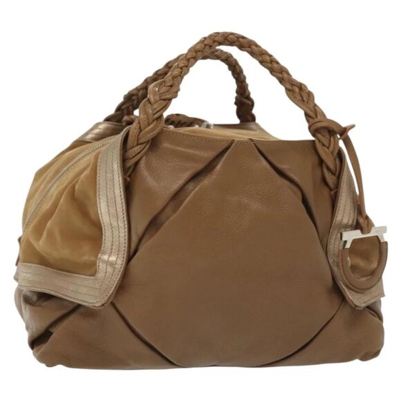 Salvatore Ferragamo Handbags - Salvatore Ferragamo Hand Bag Leather Brown Silver Auth BA5508